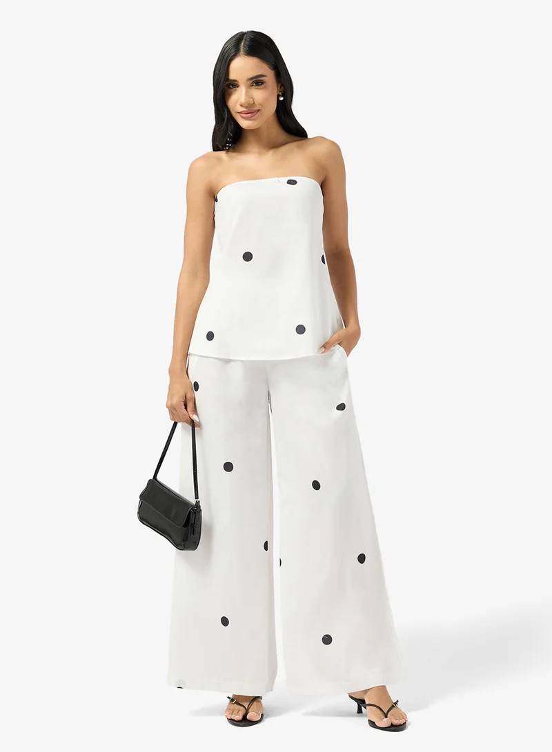 Ginger Bandeau Polka Dot Top & Wide Leg Pant Coord Set